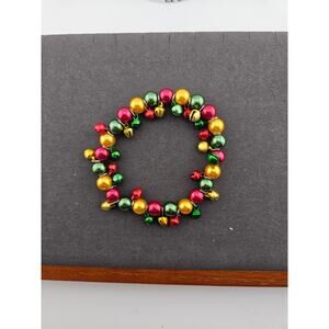 Beaded Jingle Bell Bracelet Colorful Festive Holiday Christmas Gaudy Eclectic